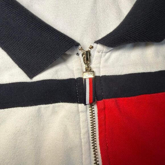 Tommy Hilfiger XXL Polo Shirt Quarter 1/4 Zip Stripe White Navy Red Sailing - Picture 5 of 9